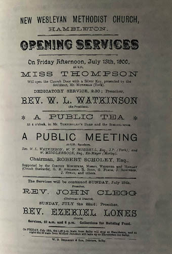 Notification of the opening of the New Wesleyan Methodist Church