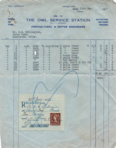 Receipted bill from Parkinson’s garage