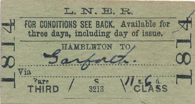 Single 3rd Class ticket Hambleton to Garforth